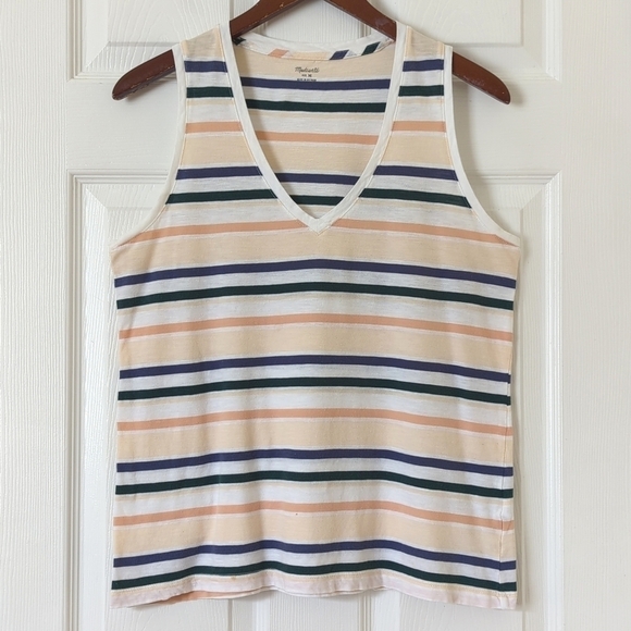 Madewell Tops - Madewell Whisper Classic Cotton Striped Sleeveless V-neck Tank Top Ivory Medium